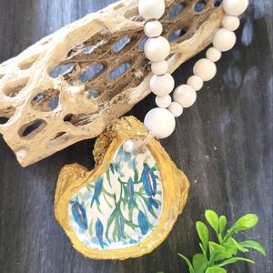 Oyster Bottle charm wood bead decor with fish motif